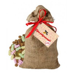 Klein jutezakje met pepernoten of strooigoed